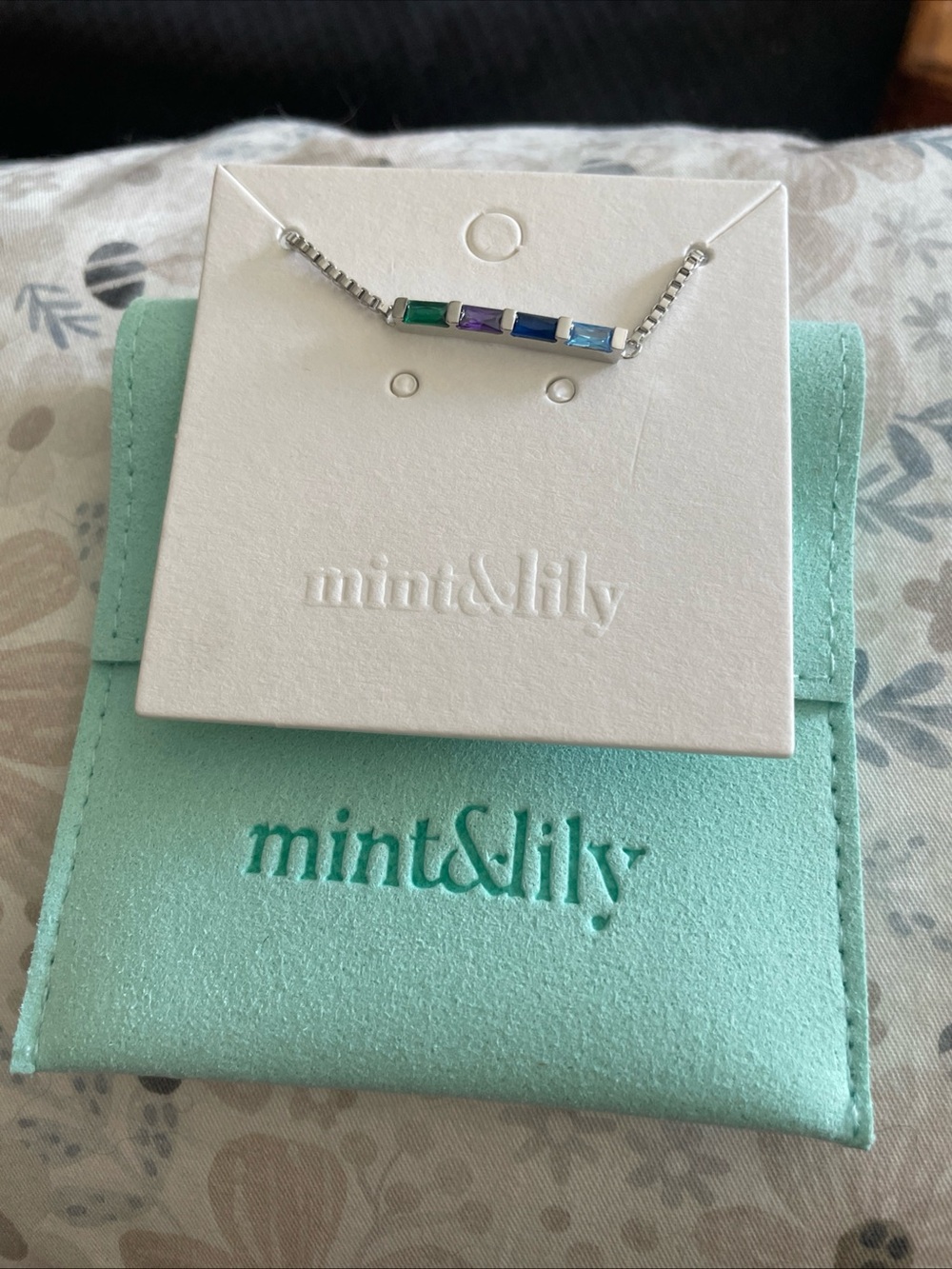 New Mint & Lily Multi-gemstone Bar Bracelet emerald, amethyst, sapphire & topaz